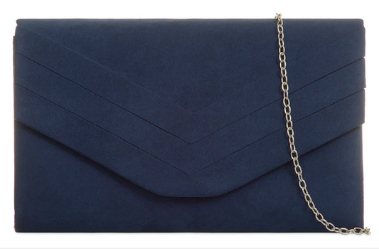L809 Faux Suede Pleated Front Clutch Bag Navy