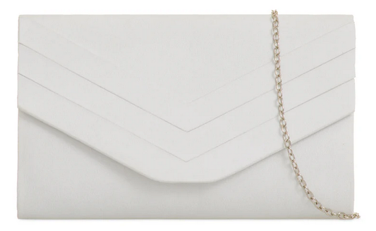 L809 Faux Suede Pleated Front Clutch Bag White