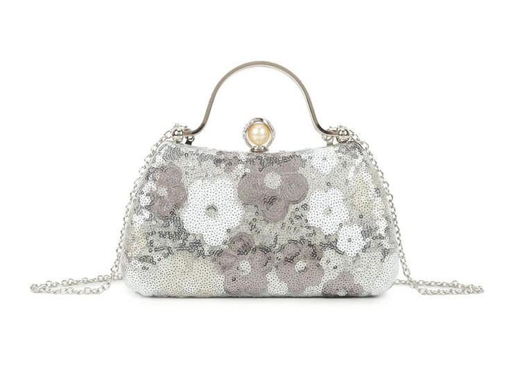 Ld3558 Sequence Flower Hard Handle Bag Silver