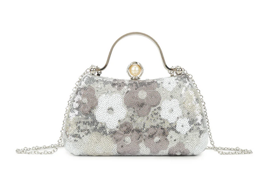Ld3558 Sequence Flower Hard Handle Bag Silver