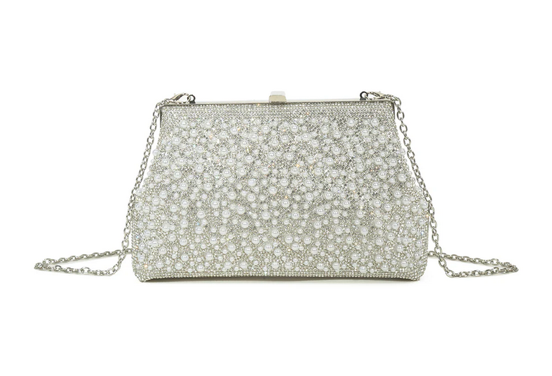 Ld3655 Bling/Pearl Purse Opening Clutch Silver