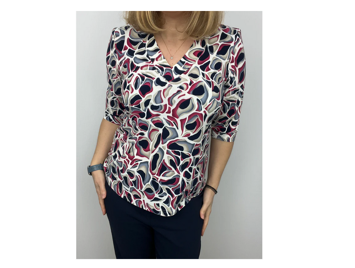 Max109 PRINTED V-NECK 3/4 SLVE TOP Navy/Fushia