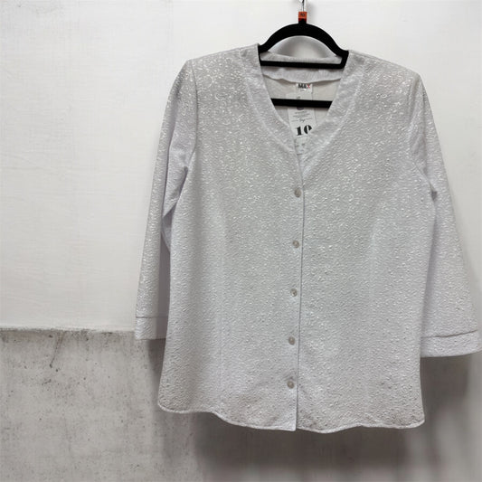 Max305 Jacquard Button Up O-Neck Top White