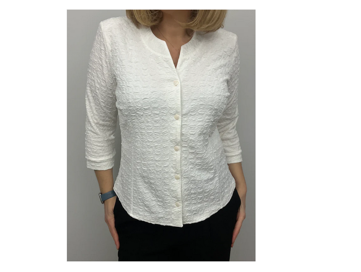 Max402 O-NECK WAFFLE FABRIC 3/4 SLVE TOP Cream