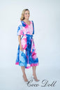 Modi Cd54 Print Dress Sh/Sl With Belt Blue/Pink