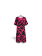 Modi Cd934 Leaf Print Puff Sleeve Dress Pink/Black