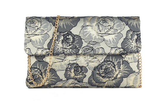 Mw3396 Flat Floral Design Fabric Bag Black