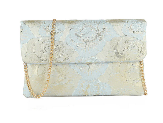 Mw3396 Flat Floral Design Fabric Bag Blue