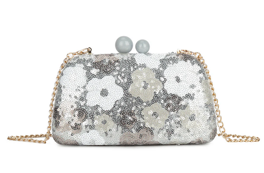 Mw3426 Sequence Flower Purse Clutch Silver