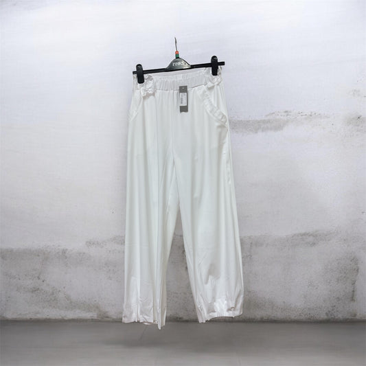 Na153f Pin Tuck Hem Wide Leg Trousers White