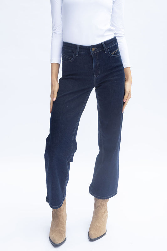 Napoli Wide Leg Stud Pocket Detail Jeans Denim