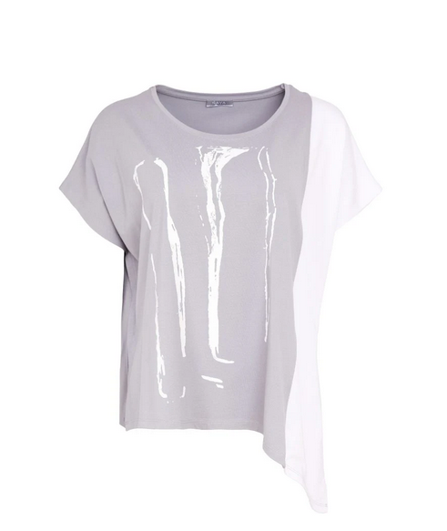 Nas26119 S/S O/Size Motif 2Tone Top White/Silver