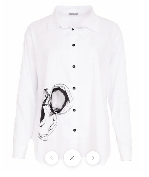 Nas26144 Placement Print Shirt Stud Det White/Black