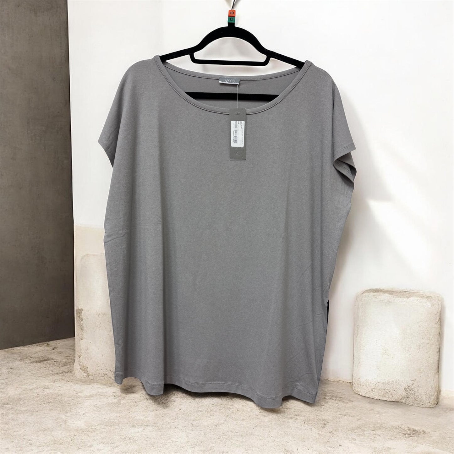 Nas26199 O-Neck Cap Slve Top Zip Seam Grey