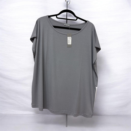 Nas26199 O-Neck Cap Slve Top Zip Seam Silver