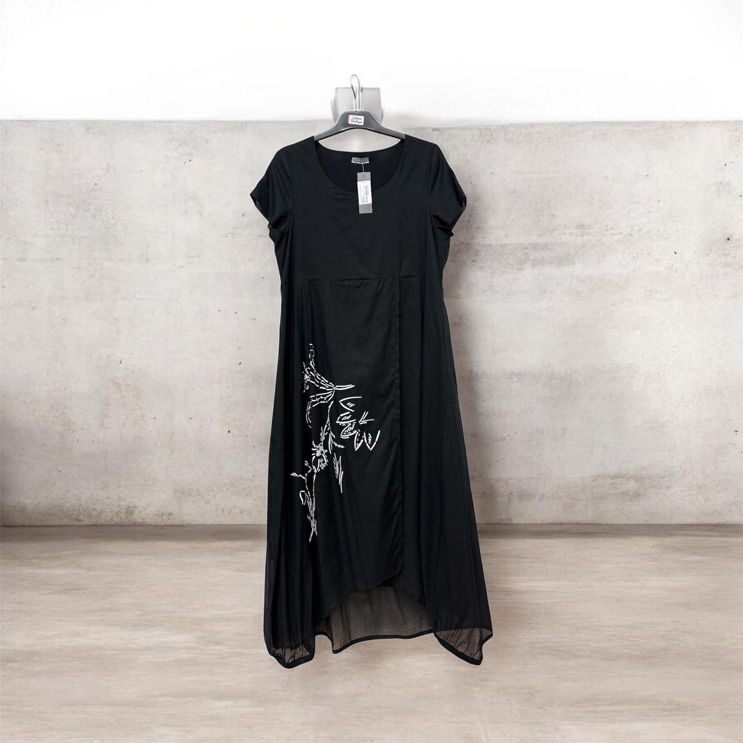 Nas26287 Maxi Dress  Chiffon And Motif Black/White