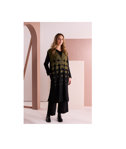 Naw26267 sleeveless long waistcoat spot print Black/Green