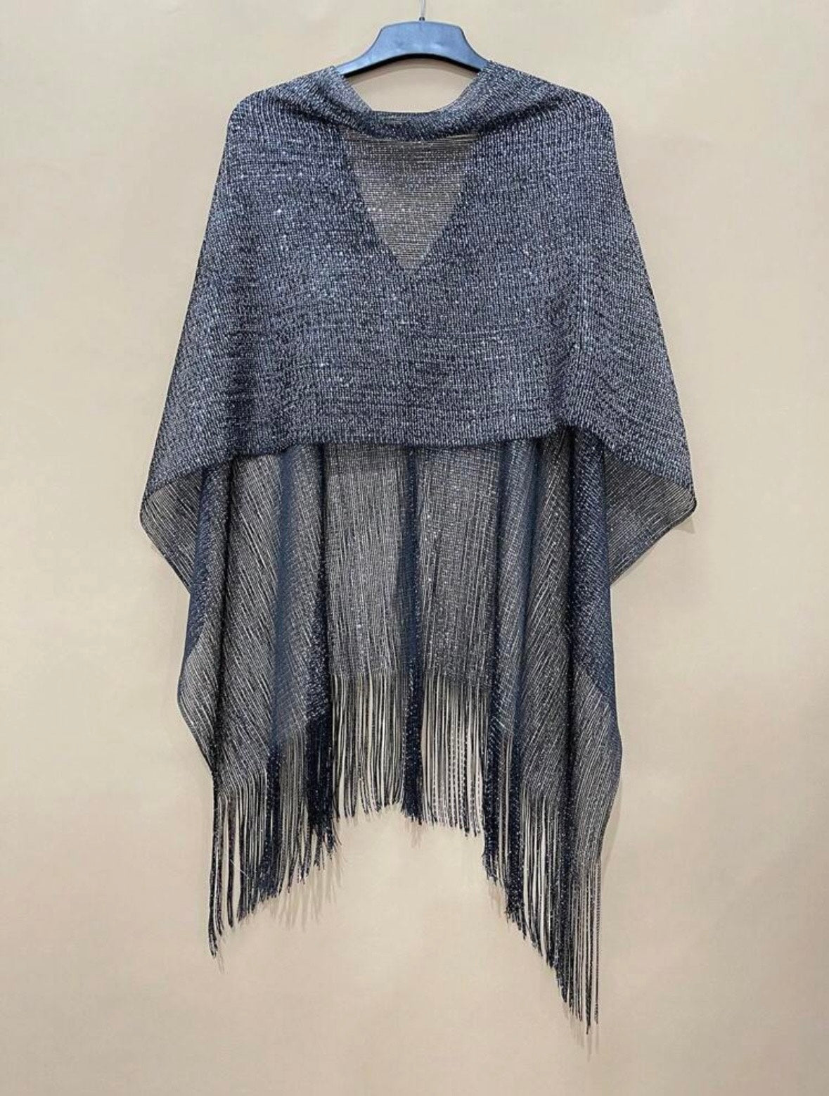 Sc2404128165195633 Glitzy Fringed Poncho Black/Silver