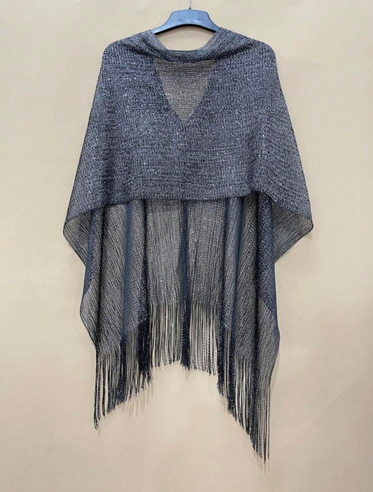 Sc2404128165195633 Glitzy Fringed Poncho Black/Silver