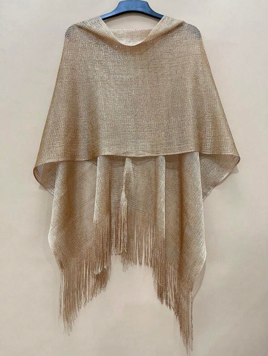 Sc2404128165195633 Glitzy Fringed Poncho Gold