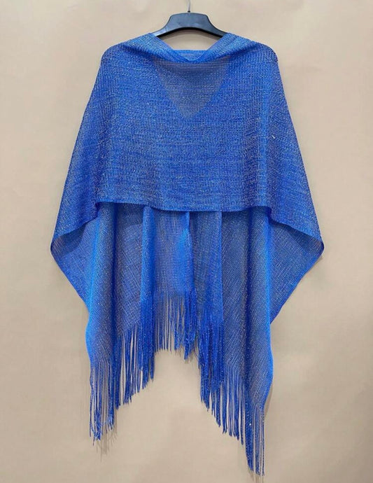 Sc2404128165195633 Glitzy Fringed Poncho Royal Blue