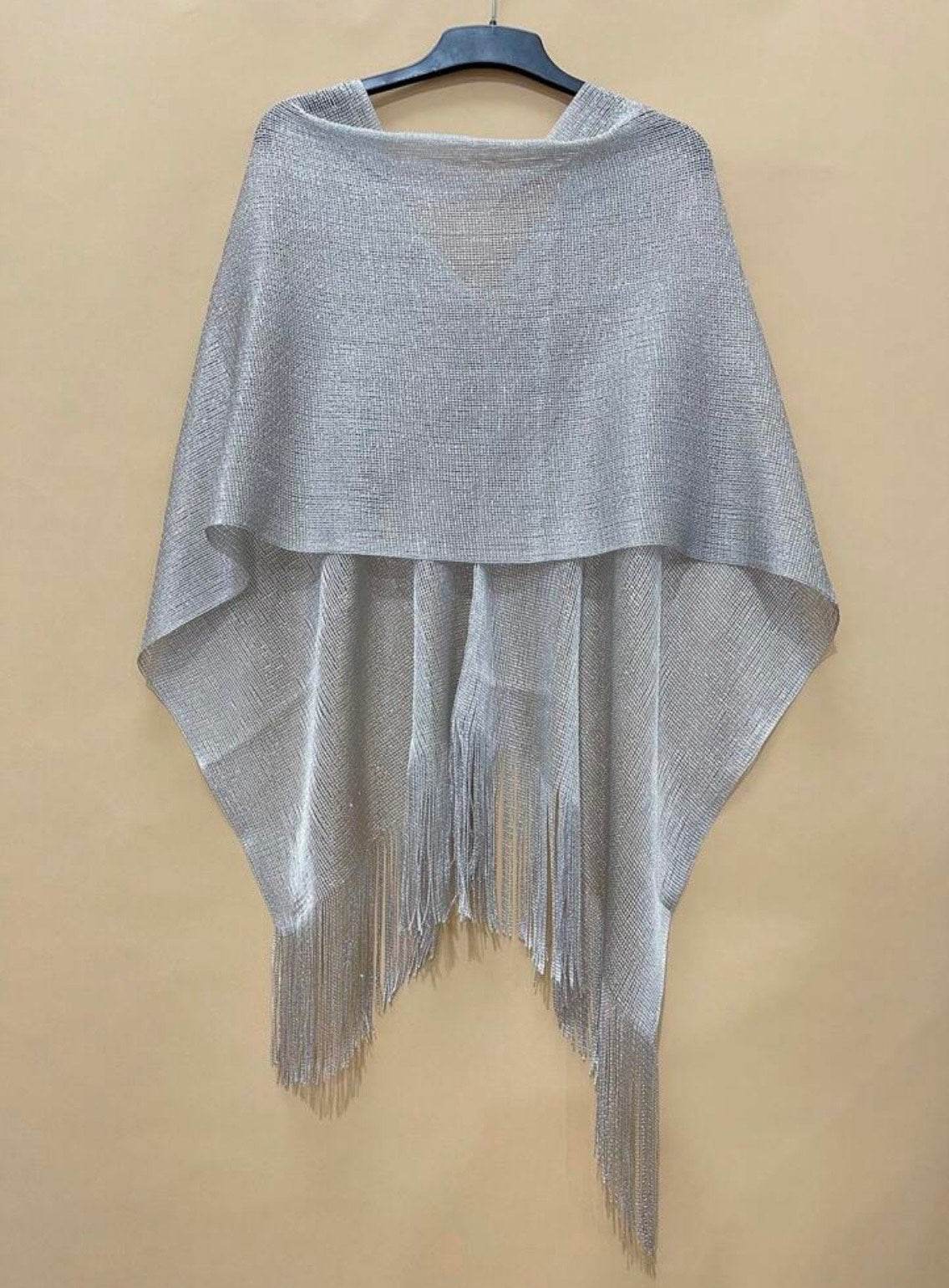 Sc2404128165195633 Glitzy Fringed Poncho Silver