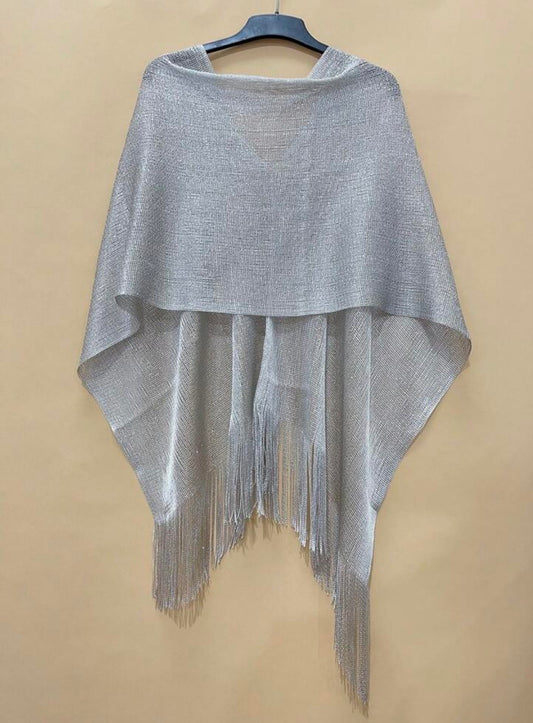 Sc2404128165195633 Glitzy Fringed Poncho Silver