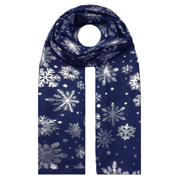 Sf21058-656 Christmas Snowflake Scarf Navy