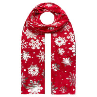 Sf21058-656 Christmas Snowflake Scarf Red