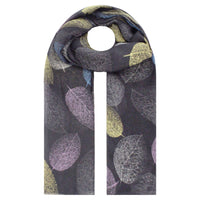 Sf21070-370 Autumn Leaf Print Scarf Grey