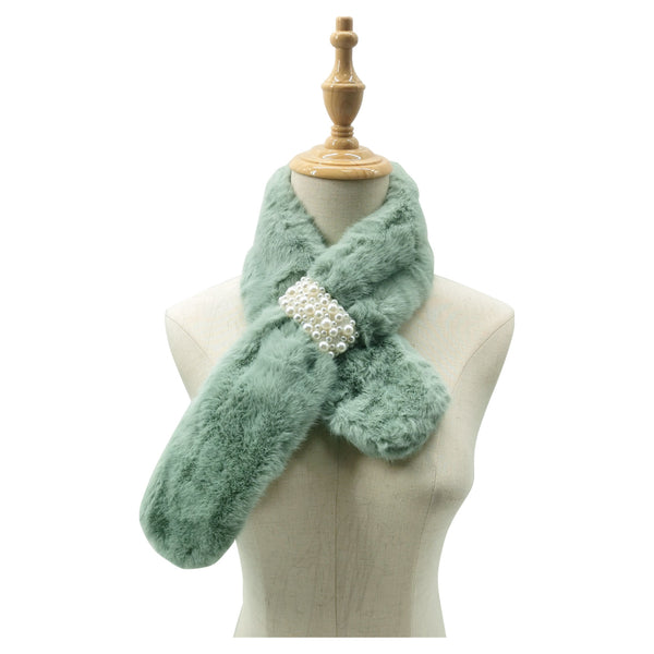 Sf21105-648 Fur Scarf With Pearl Mint