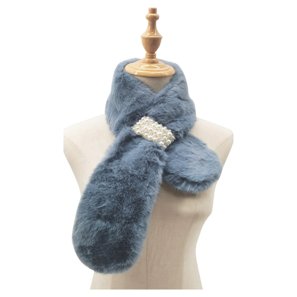 Sf21105-648 Fur Scarf With Pearl Sky Blue