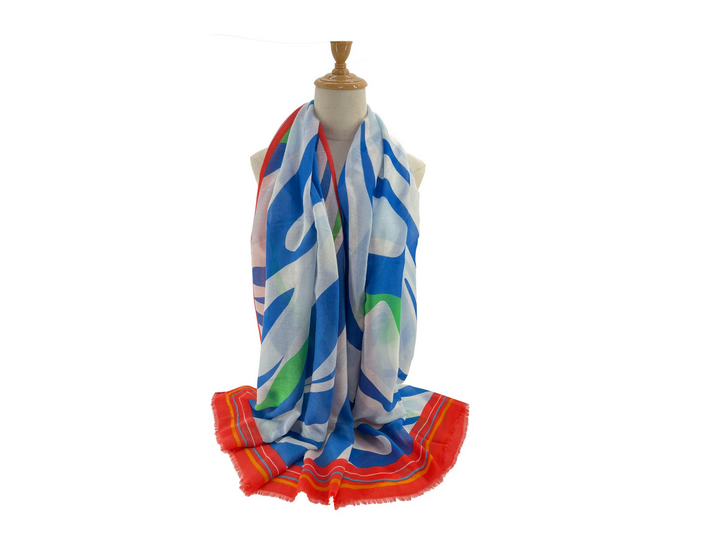 Sf2290-672 Printed Cotton Mix Scarf Blue