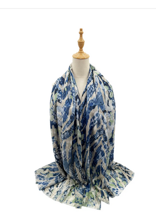 Sf23095-917 Lines And Spot Print Scarf Blue