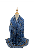 Sf23110-927 Marine Plant Cotton Scarf Blue