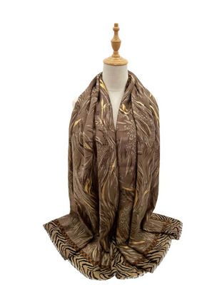 Sf23110-927 Marine Plant Cotton Scarf Brown