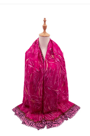 Sf23110-927 Marine Plant Cotton Scarf Fushia