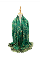 Sf23110-927 Marine Plant Cotton Scarf Green