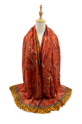 Sf23110-927 Marine Plant Cotton Scarf Orange