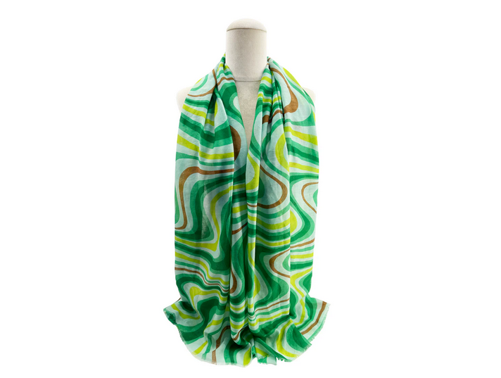 Sf2385-815 Swirl Print Cotton Mix Scarf Green