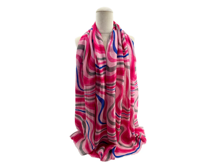 Sf2385-815 Swirl Print Cotton Mix Scarf Fushia