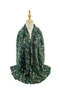 Sf2411-065 Leaf Print Foil Scarf Green