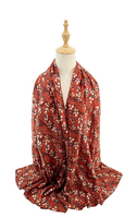 Sf2411-065 Leaf Print Foil Scarf Orange