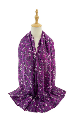 Sf2411-065 Leaf Print Foil Scarf Purple