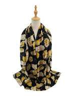 Sf2411-066 Leaf Print Foil Print Scarf Black