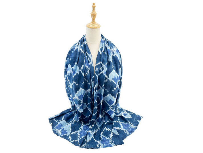 Sf2411-128 Printed Shapes Cotton Scarf Blue
