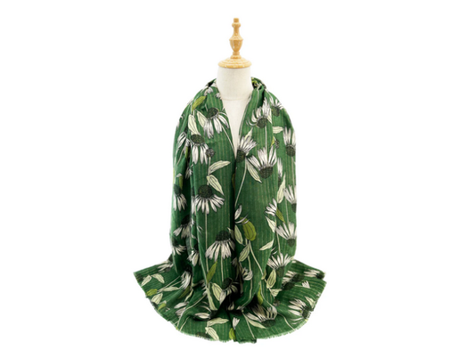 Sf2411-143 Daisy Print Scarf Green
