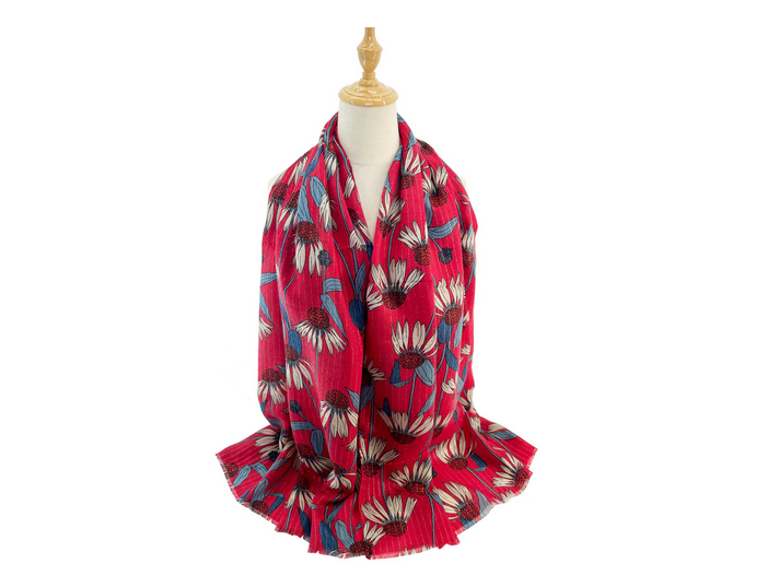 Sf2411-143 Daisy Print Scarf Red