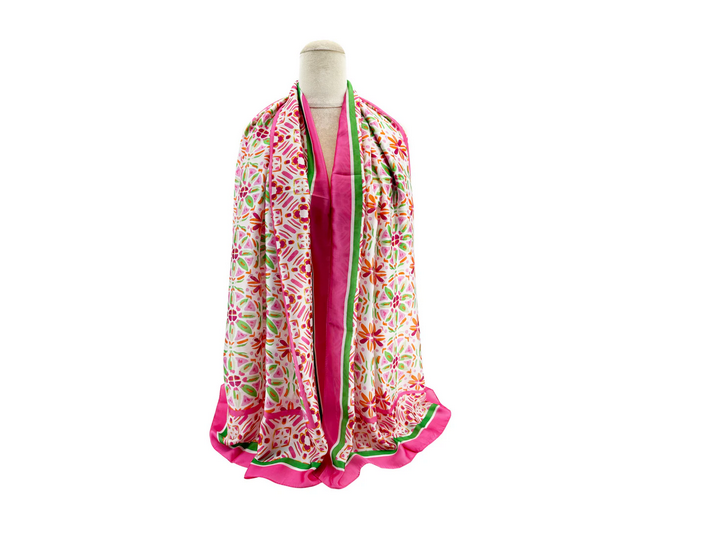 Sf24110-033 Clematis Print Silk Mix Scar Fushia