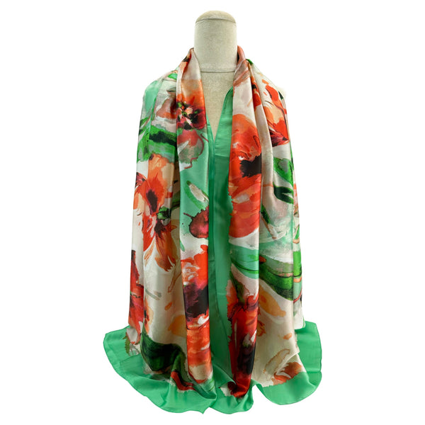 Sf24110-067 Mixed Silk Scarf Flower Pain Green